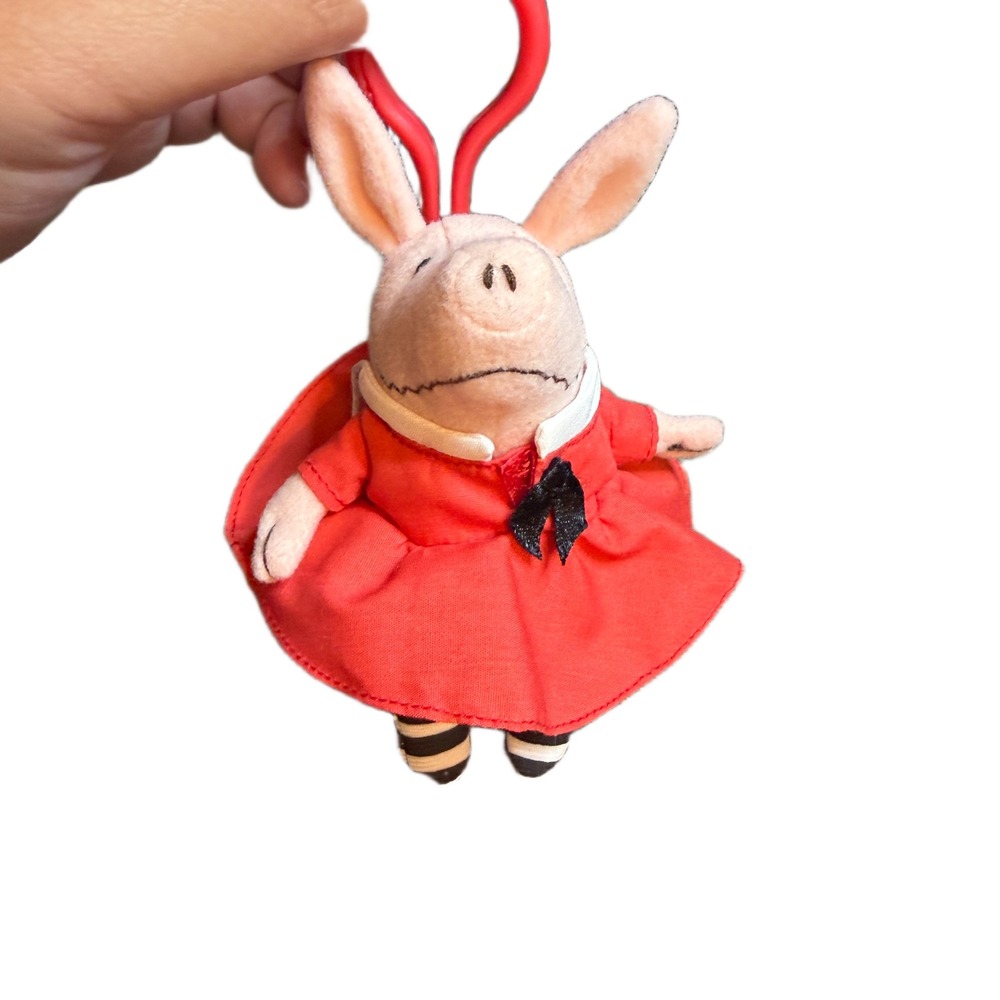 Olivia the Pig Plush Clip On Backpack Charm 2003 MerryMakers Red Dress Toy
